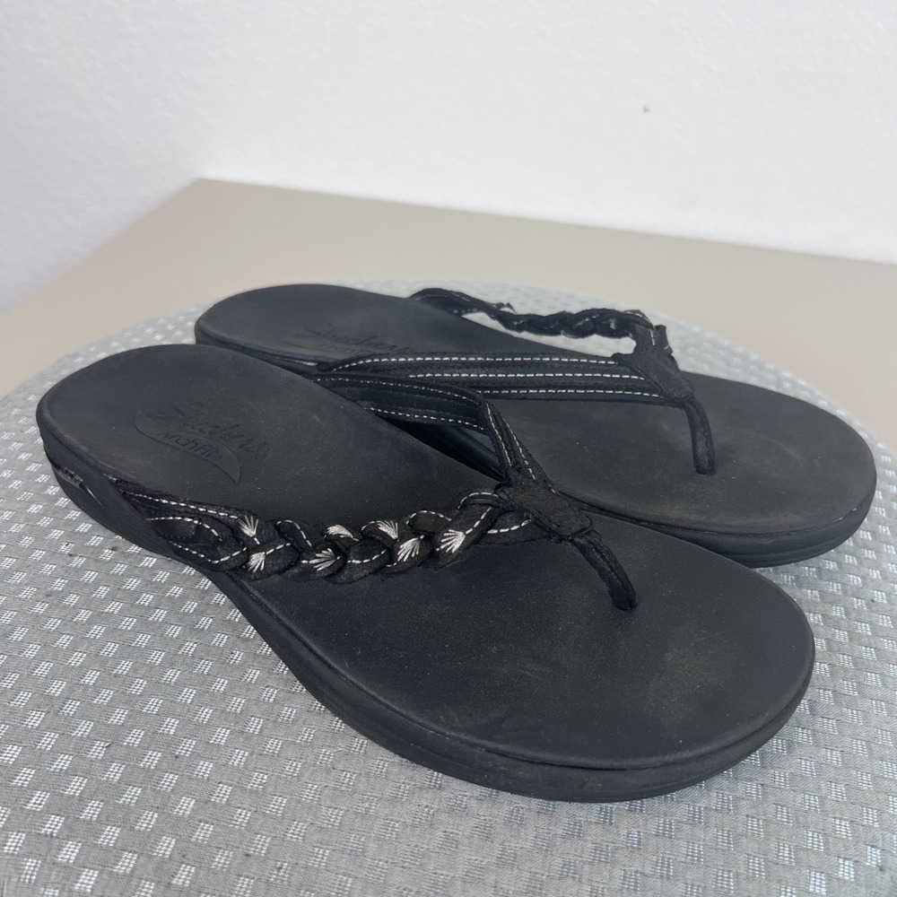 Skechers Arch Fit Maui Flip Flops Womens 9 Black Braided Comfort Sandals Slip On
